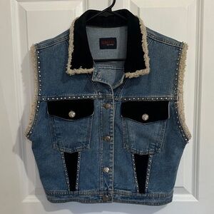 Vintage 90s Studded Denim & Suede Western Vest - Size L (see measurements)